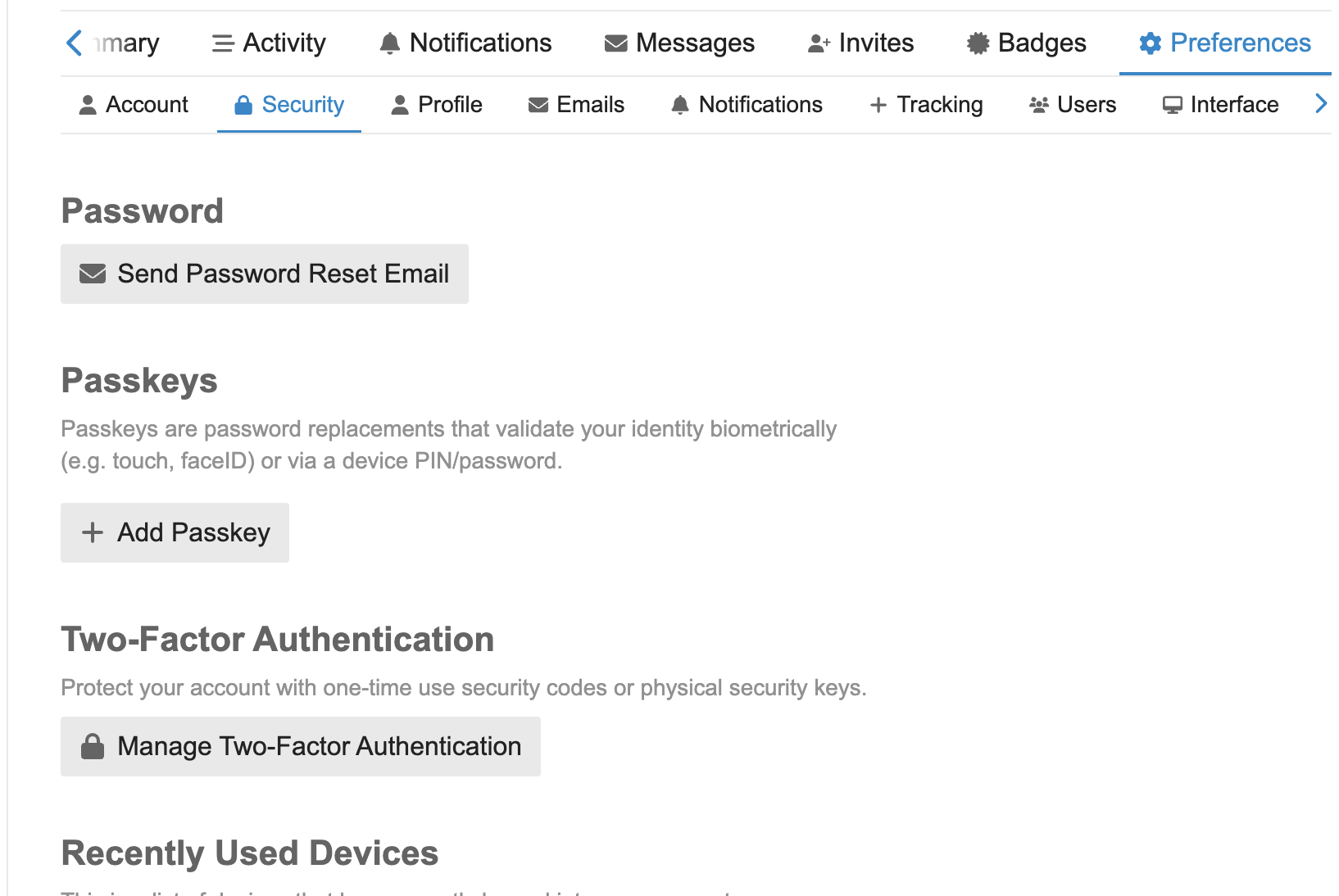 Profile Security Page