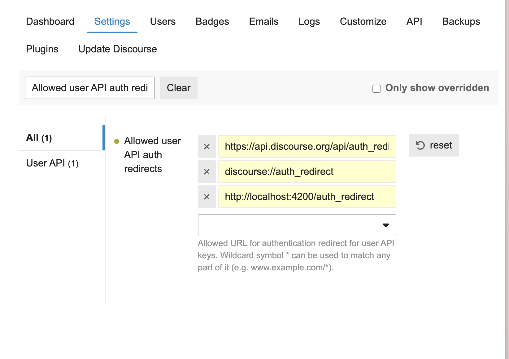 Edit Auth Redirects Admin Settings