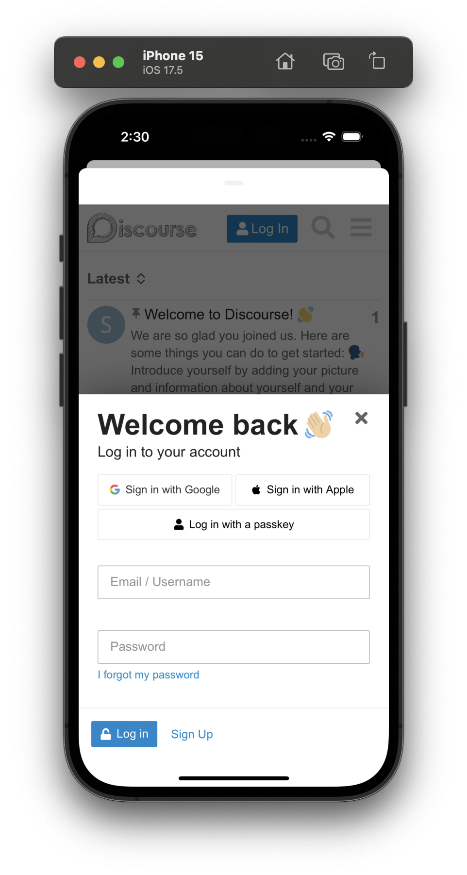 Mobile Discourse Login